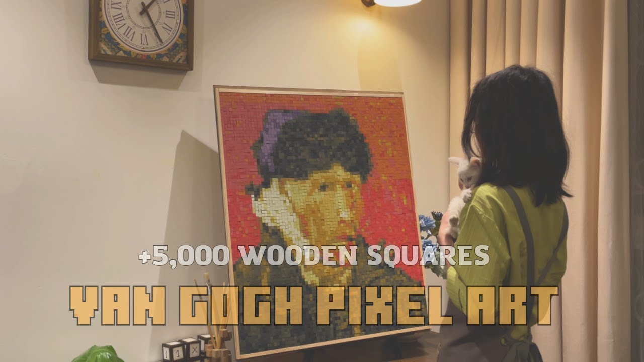 🎨 Peaceful Van Gogh Pixel Art: Crafting a Self-Portrait with Wooden Squares 🌟